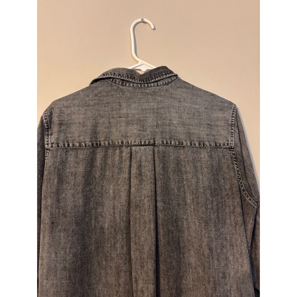 Frank & Eileen Womens M Black Denim Maxi Shirt Dress Button Down Raw Hem - Picture 8 of 13